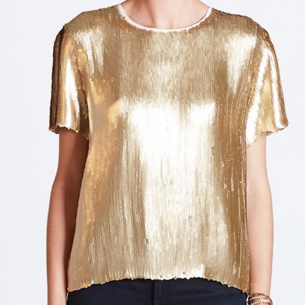 Chan Luu Gold Metallic Sequin Short Sleeve Top Size XS